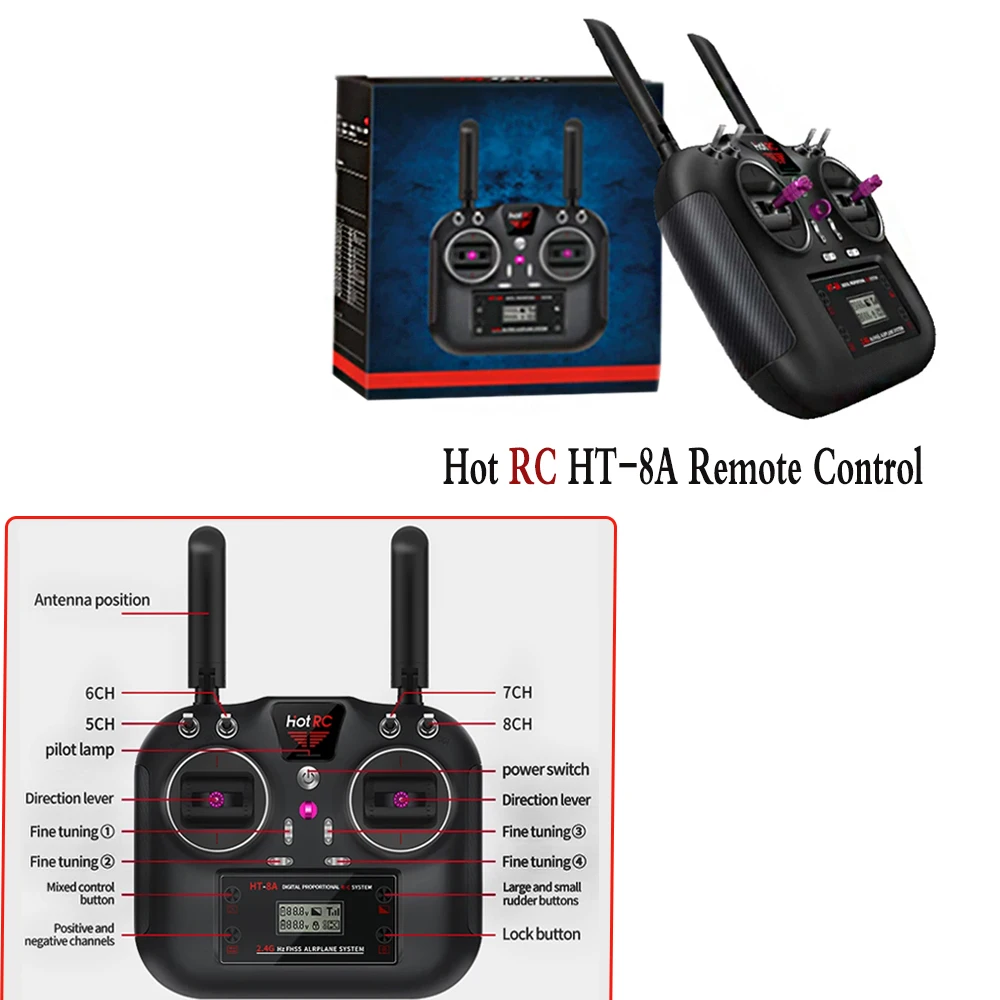 HotRC HT-8A Remote Control 2.4G 8CH 4.5-9V PWM FHSS Transmitter with F-08A Receiver For Remote Controlled Toys