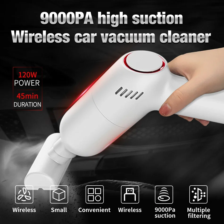 

Handheld Portable Mini Car Vacuum Cleaner 9000PASuction Wireless with Battery USB Rechargeable Wireless Cleaner For Car Home Use