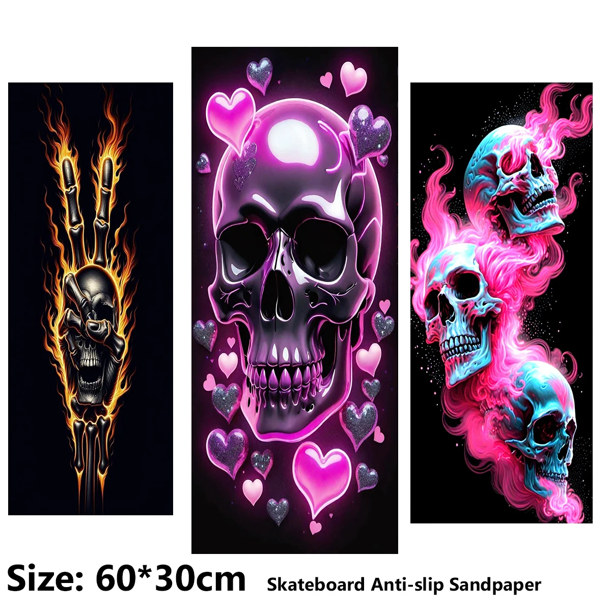 

Cute Pink Heart Skull Pattern Electric Scooter Anti-slip Sticker Sandpaper Skateboard Grip Tape Sheet 60*30cm