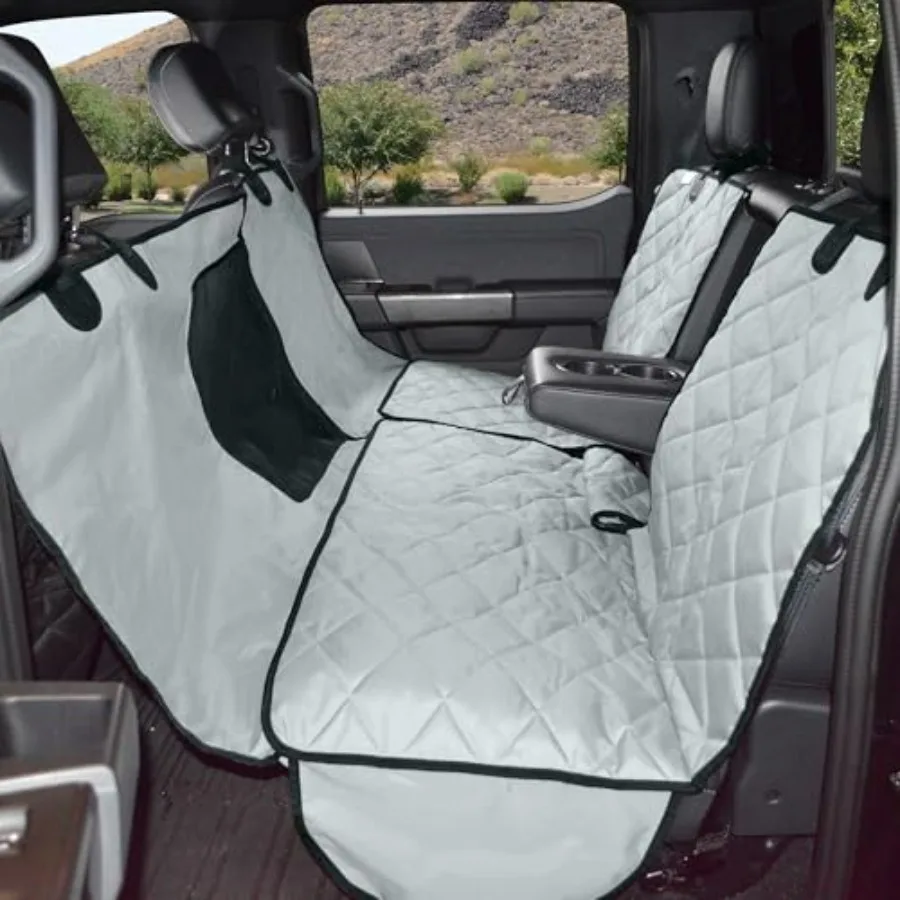 

Heavy Duty Truck Pet Seat Cover with Split-Tech Dog Hammock Mesh Window for Back Seat Grey Passenger Side with Split Bench Seat
