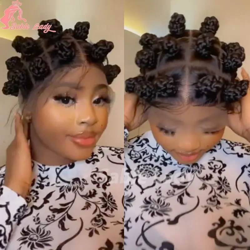 

Synthetic Braided Bantu Knots Cornrows Braided Wig Knotless Large Box Braids Wig Full Lace Braid Wig Black Women Handmade Twists