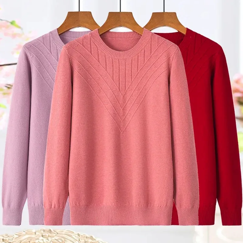 

Elegant Female Jumper Bottom Shirt Knitted Sweater Women Pullover New Middle-aged Mother Autumn Winter Knitted Long Sleeve Top