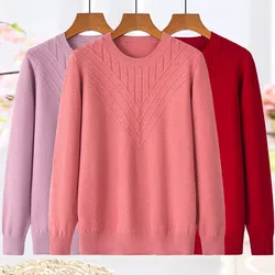 Elegant Female Jumper Bottom Shirt Knitted Sweater Women Pullover New Middle-aged Mother Autumn Winter Knitted Long Sleeve Top