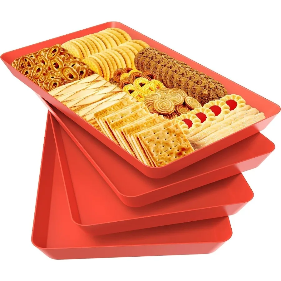 

4 шт. многоразовые пластиковые сервировочные подносы для закусок, фруктового печенья, десерта, идеально подходят для организации кухонной кладовой и развлечений на вечеринке
