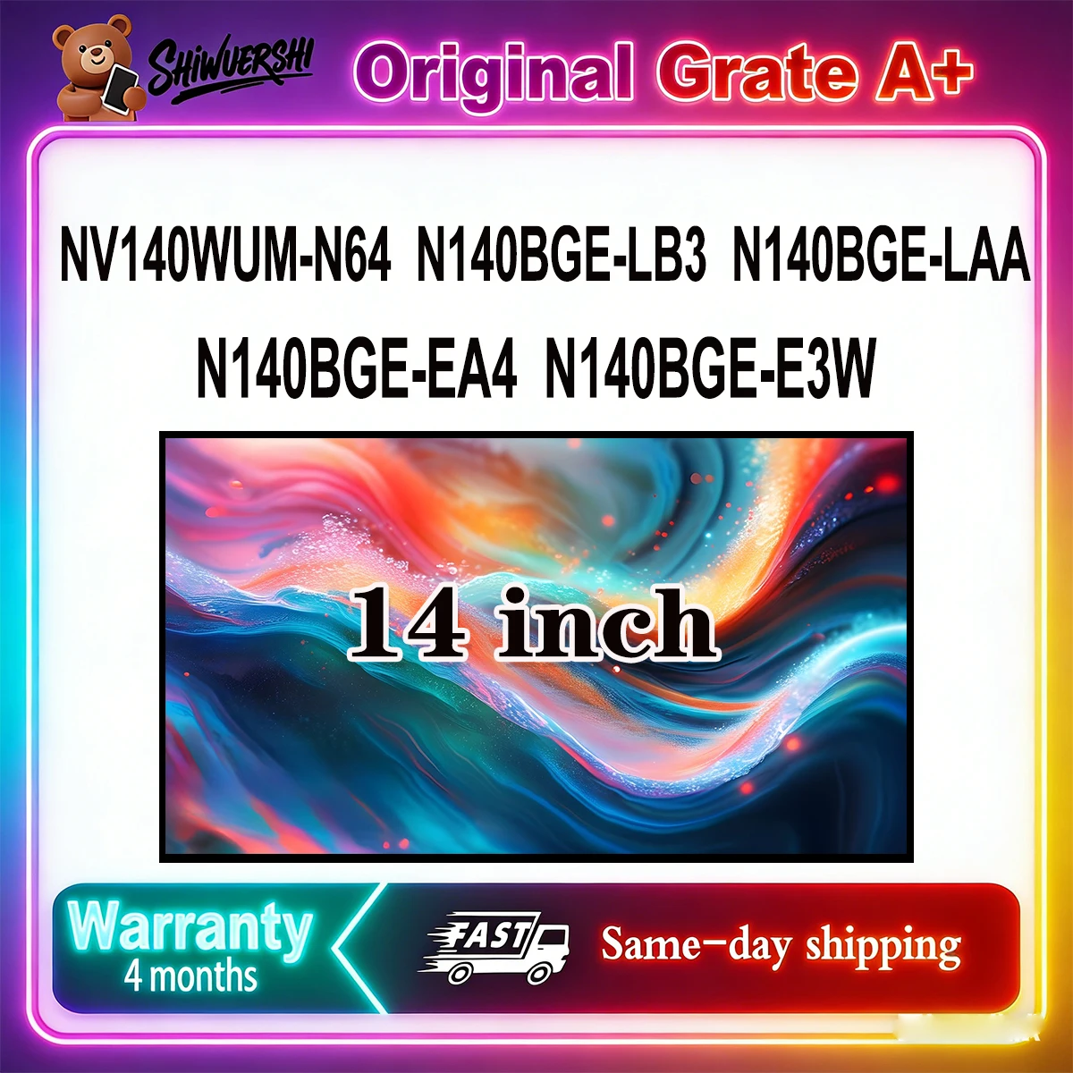 Original New A+ 14 inch Slim Laptop Lcd Screen Panel NV140WUM N64 N140BGE E3W N140BGE EA4 N140BGE LAA N140BGE LB3