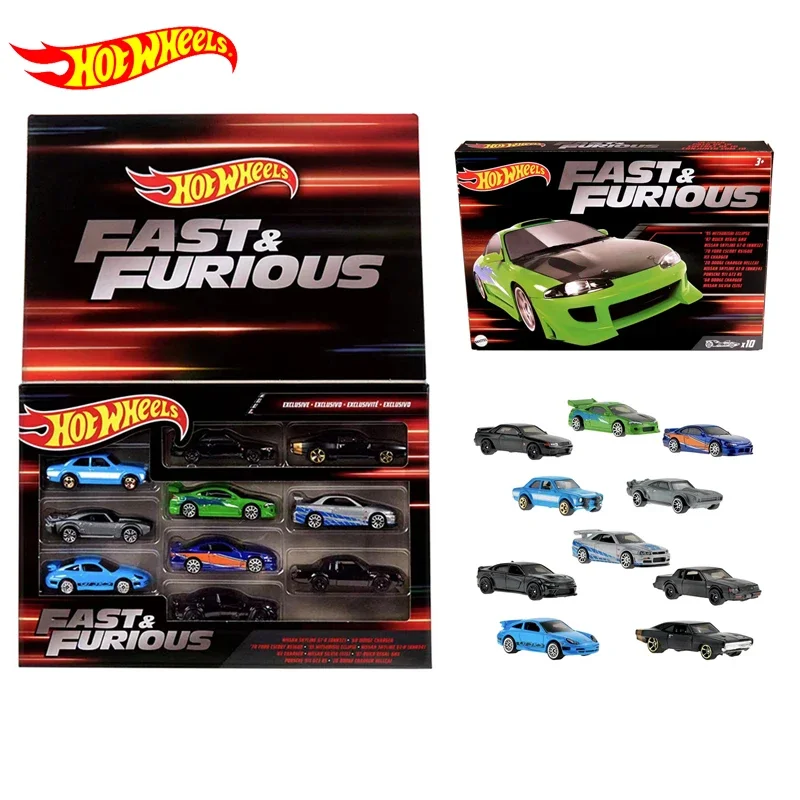 Genuine Hot Wheels Car Fast & Furious 10 Pack Voiture 1/64 Diecast Toys for Children Mitsubishi Eclipse Buick Regal Kid Boy Gift