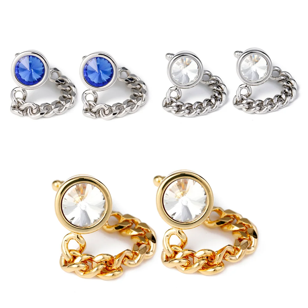 Men's Business Exquisite Cufflink Chain Terms Dress Shirt Chain Cuff Decoration Round Zircon Inlaid Sleeve Nail
