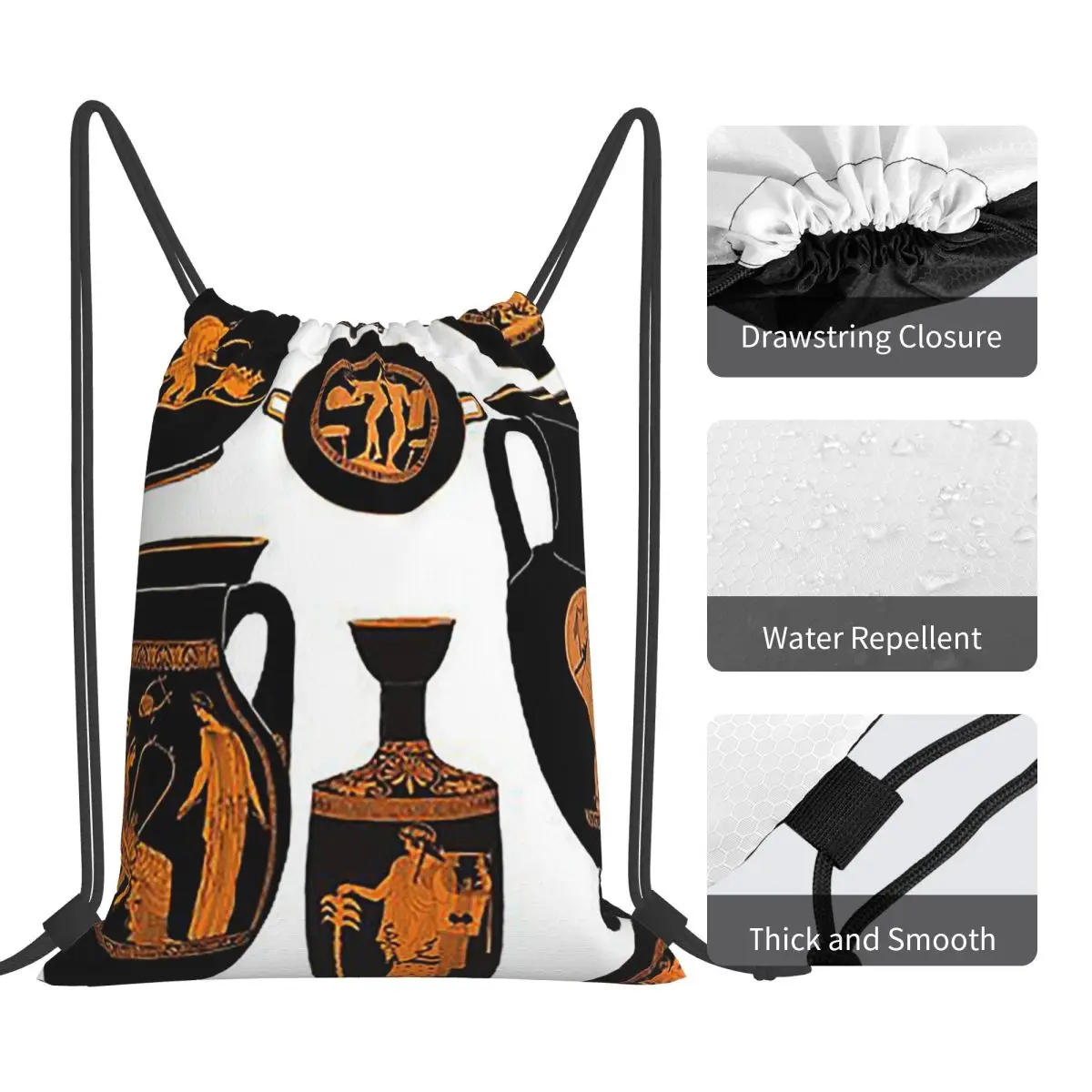 Red Figure Pottery Backpacks Fashion Portable Drawstring Bags Sports Bag Book Bags For Travel School