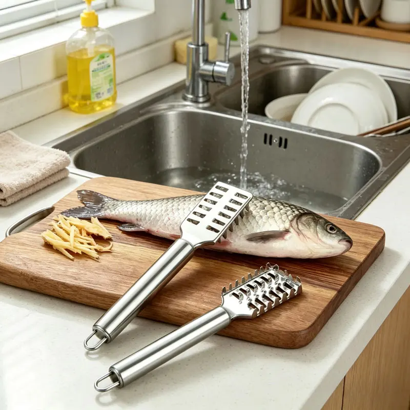 1/2 Piezas Descamador de Pescado de Acero Inoxidable de Doble Fila, Cuchillo Multifuncional para Desescamar Pescado, Herramienta de Limpieza de Pescado para Cocina