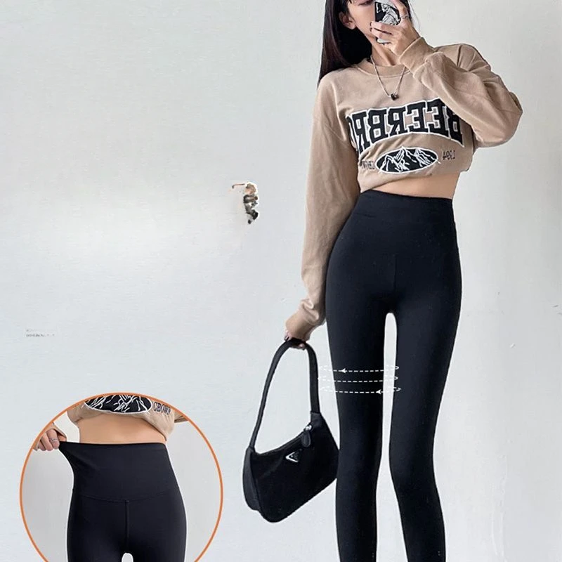 Women Letter Printing Sports Yoga Pants Pocket Leggings Underwear Casual Elastic High Waist Tight Pencil 2024 New Warm Pants M85