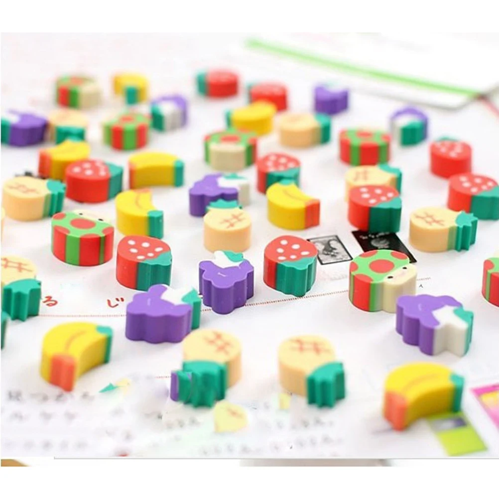 

50pcs Fruit Erasers Cute Mini Stationery Pencil Rubber Kids Toy School Erasers Toys Supplies Non Toxic