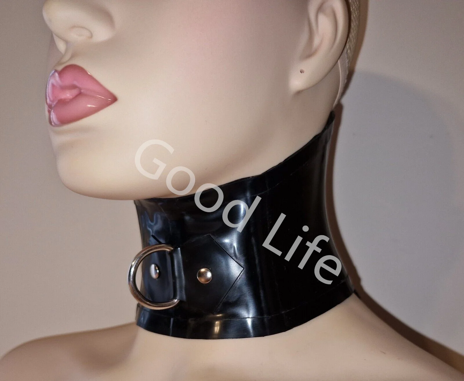 

1mm black neck corset slave collar d ring Latex rubber fetish gothic steampunk