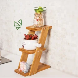 Soporte para plantas de escritorio, estante Triangular de madera multicapa compacto para macetas de interior, fiambrera de acero inoxidable