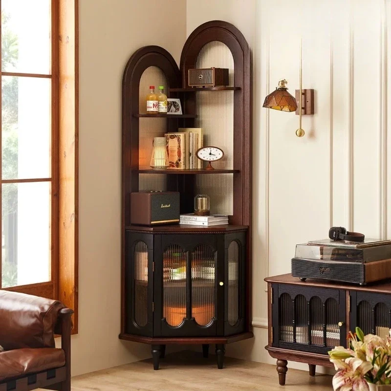 

French retro solid wood corner shelf, corner storage bookshelf