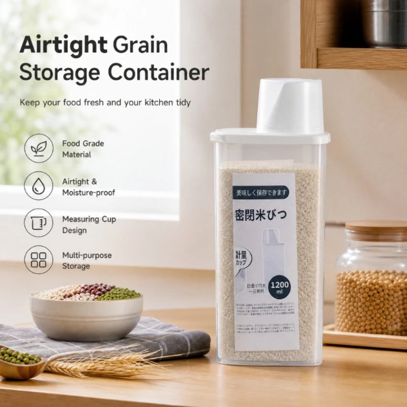 Insect proof and moisture-proof rice bucket, kitchen food container, sealed and fresh-keeping grain packaging, rice storage box