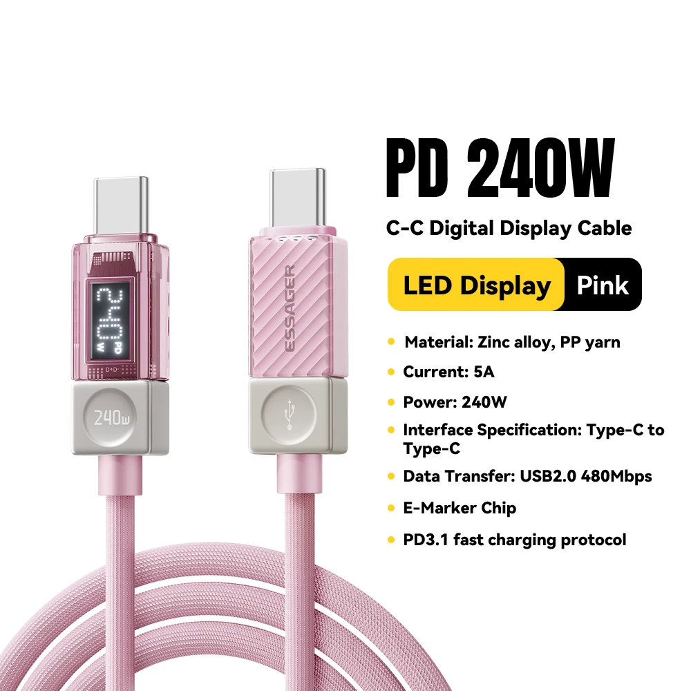Essager 240 W USB-C-Kabel für iPhone 17 16 15 Plus Pro Max MacBook iPad Supercharge Schnellladegerät Typ C-Kabel für Xiaomi Samsung