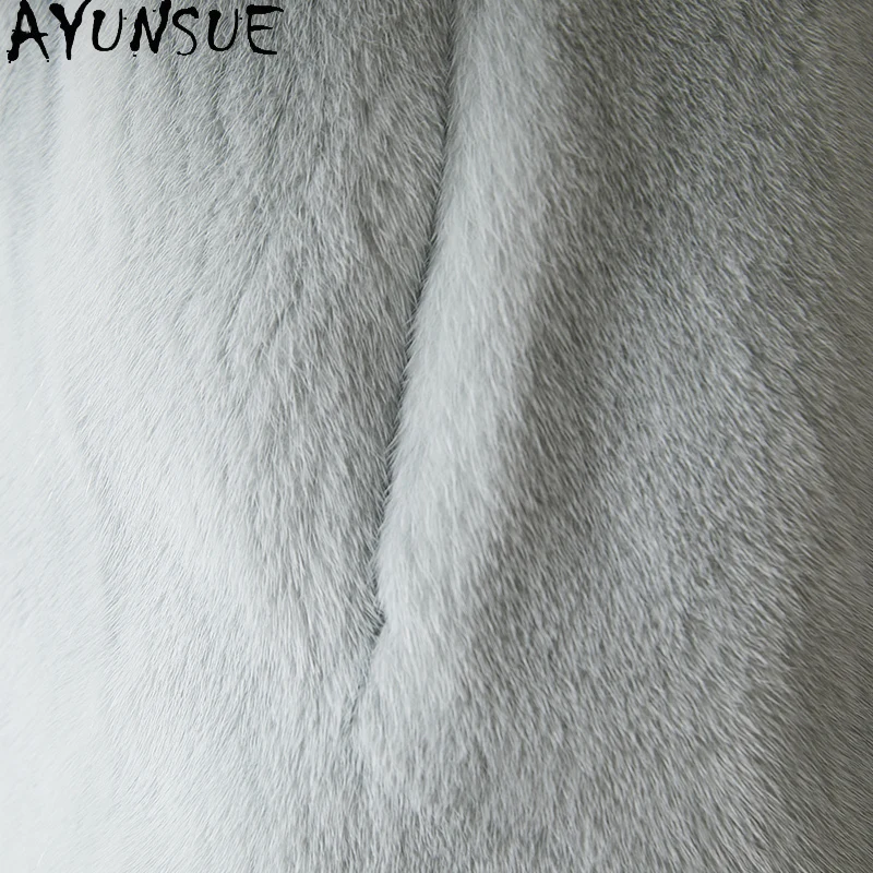 AYUNSUE 천연 밍크 모피 코트 여성용 럭셔리 리얼 퍼 자켓 전체 여성용 밍크 코트 겨울 의류 패션 여성용 코트