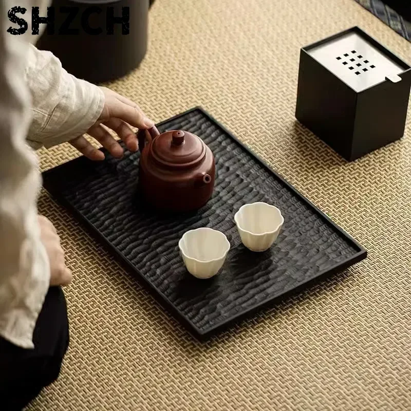 White Wax Charcoal Teaware Holder Black Rectangular Dry Brewing Table Wooden Serving Plate for Tea Traditional Tea Stand