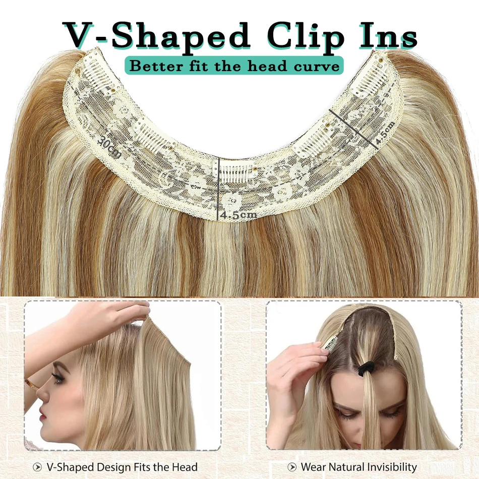 Clip In V-Vorm Hair Extensions Menselijk Haar Één Stuk Met 5 Clips 120G Clips Op Extesnsions Natuurlijk Haar Vol Hoofd 14-28Inch