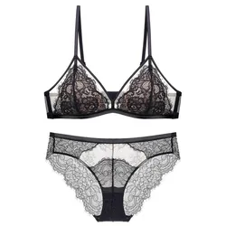 Women's Lace Bra Set Wireless Comfortable Triangle Cup Lace Bra Set For Women