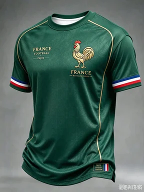 Vintage Frankreich Hahn 3D-Druck Fußballtrikot Paris inspirierte Grafik Blaues Kurzarm-Unisex-Fußballfan-Sport-T-Shirt – Detail 4