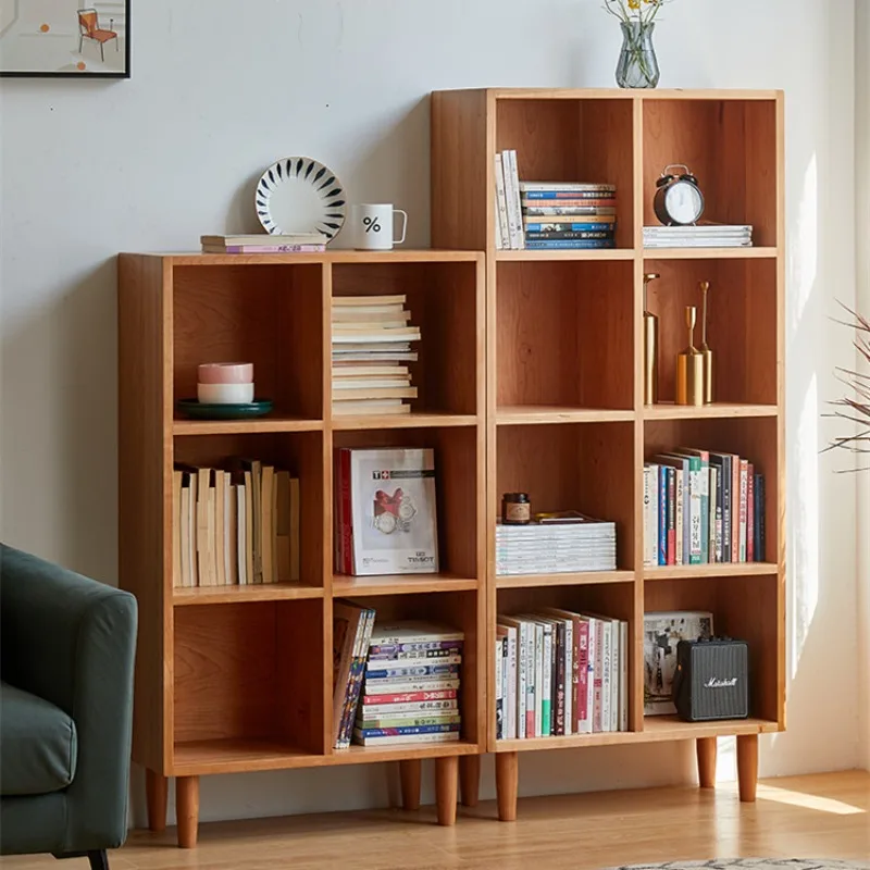 Solid wood Nordic display shelves, white oak cherry living room, Japanese-style study floor-to-ceiling storage lattice cabinet