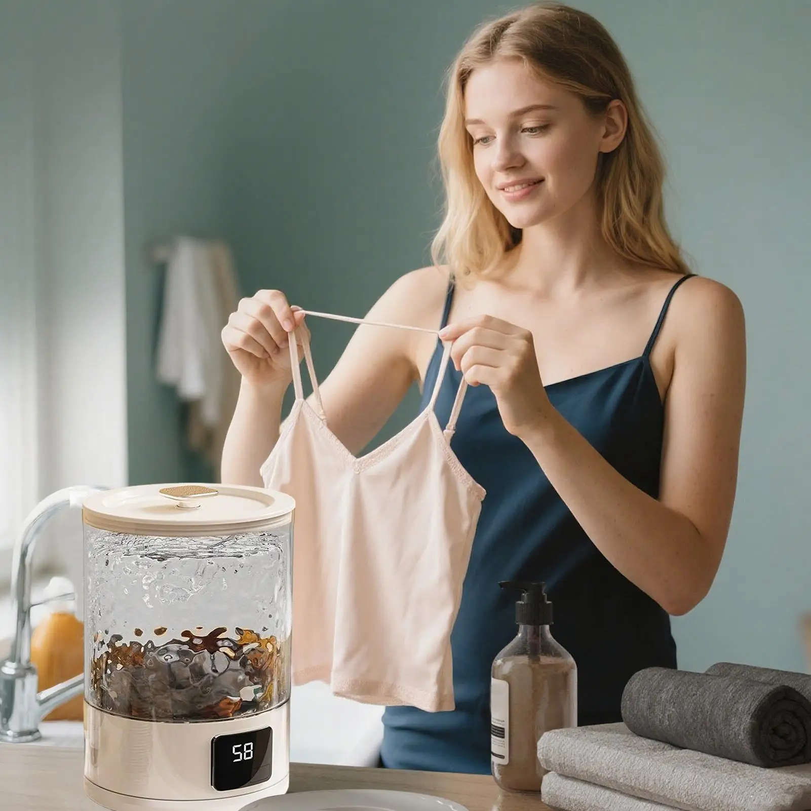 

Портативная стиральная машина, портативная стиральная машина для одежды, электрическая стирка для дома, общежития, путешествий, небольшой квартиры, на открытом воздухе, на колесах, пешего туризма, кемпинга