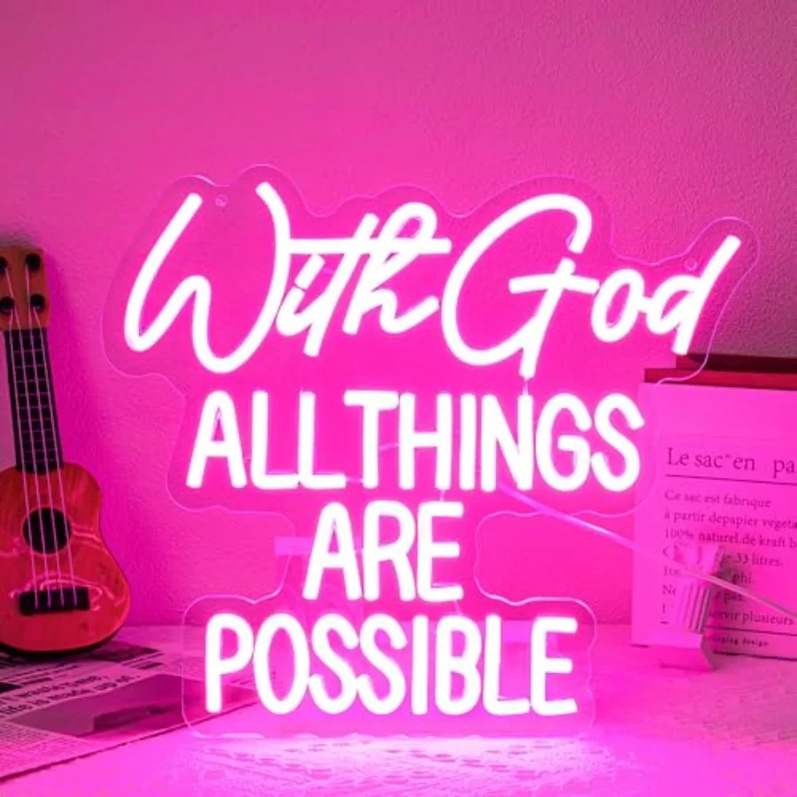 

"With God All Things Are Possible" Neon Sign God Neon Light for Wall Decor Letter LED Neon Sign Pink LED Neon Light Dimmable Ne
