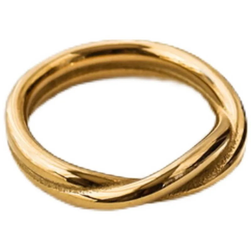 Stainless Steel Rings For Women Men Gold Color Two Line Twisted Ring Female Male Party Finger Jewelry 2023 Trend Free Shipping