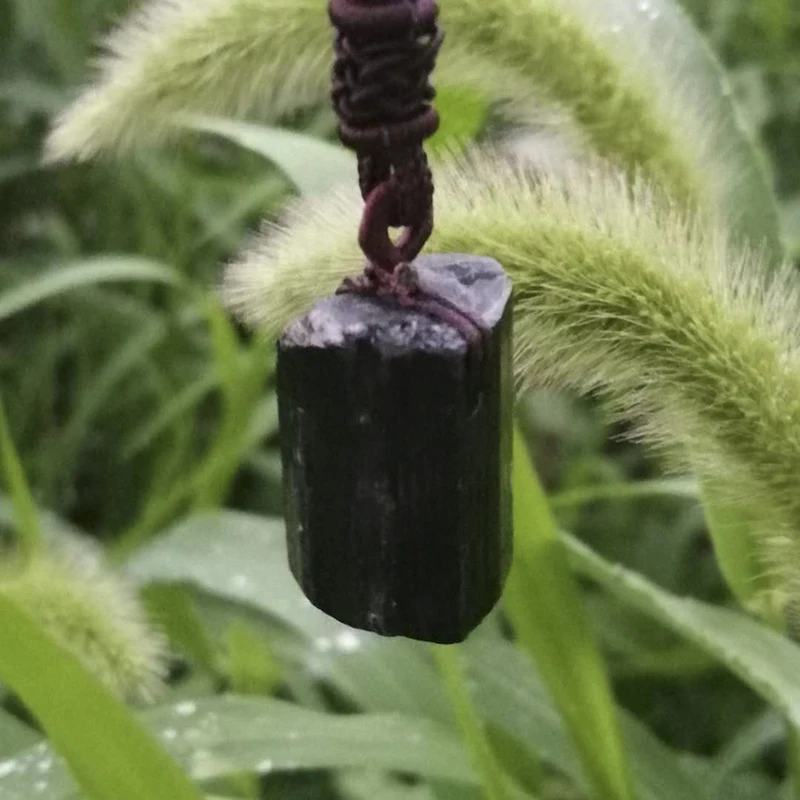 Black Tourmaline Column Pendant Rough Stone Natural Stone Necklace Ornament Crystal Thick Black Healing Energy Jewelry Gift