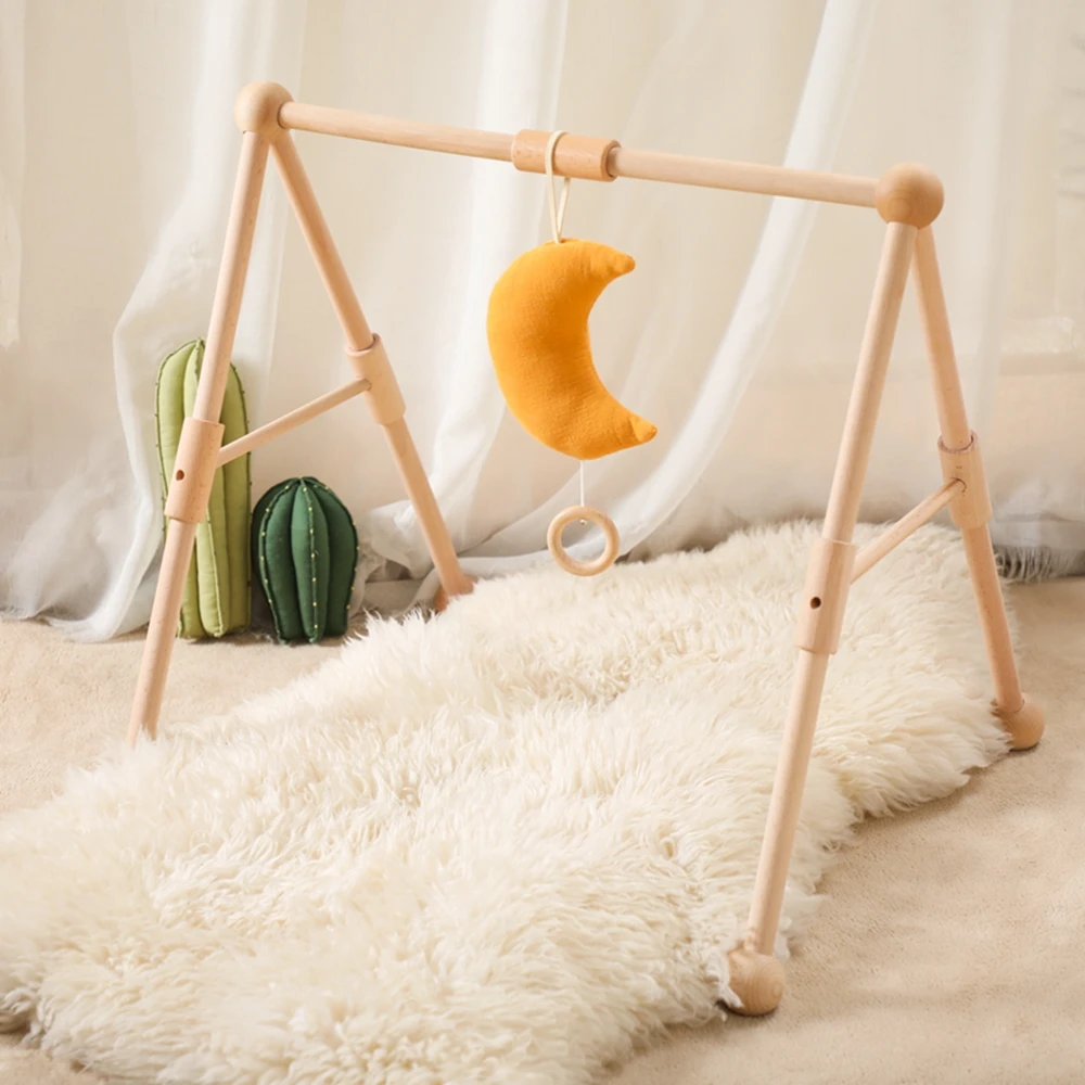 1set Baby Wooden Rattle Toys Play Gym Mobile Hanging Sensory Toys Foldable Play Gym Frame Activity Gym Baby Room Decorations Toy