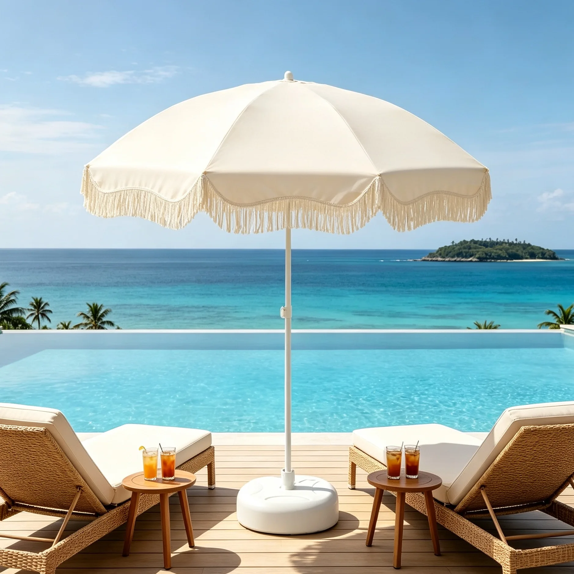 Bohemian Tassel Outdoor Patio Umbrella UV Protected Waterproof Heavy Duty Shade for Garden Beach Pool Fishing Camping