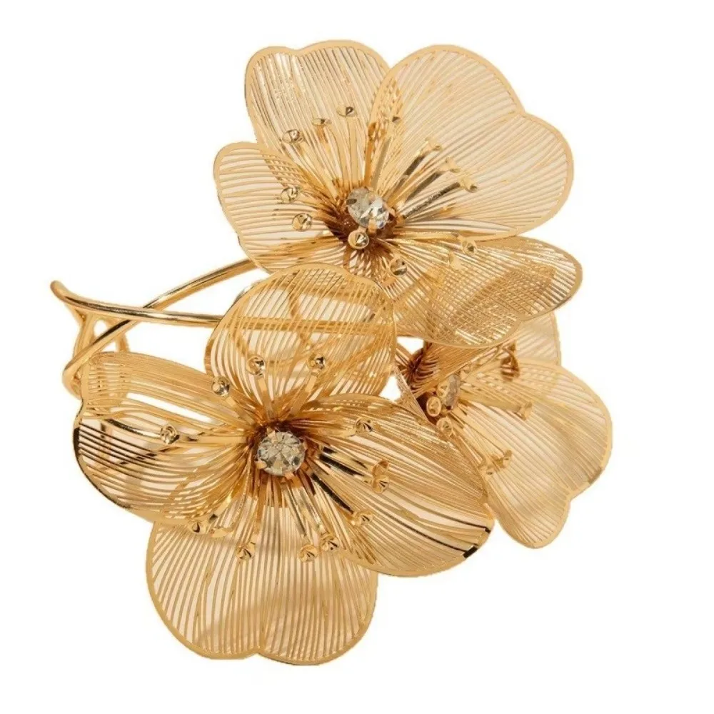 

Exaggerated Opening Bracelet Irregular Geometric Hollow Bracelet Metal Style Rhinestone Flower Floral Bangle