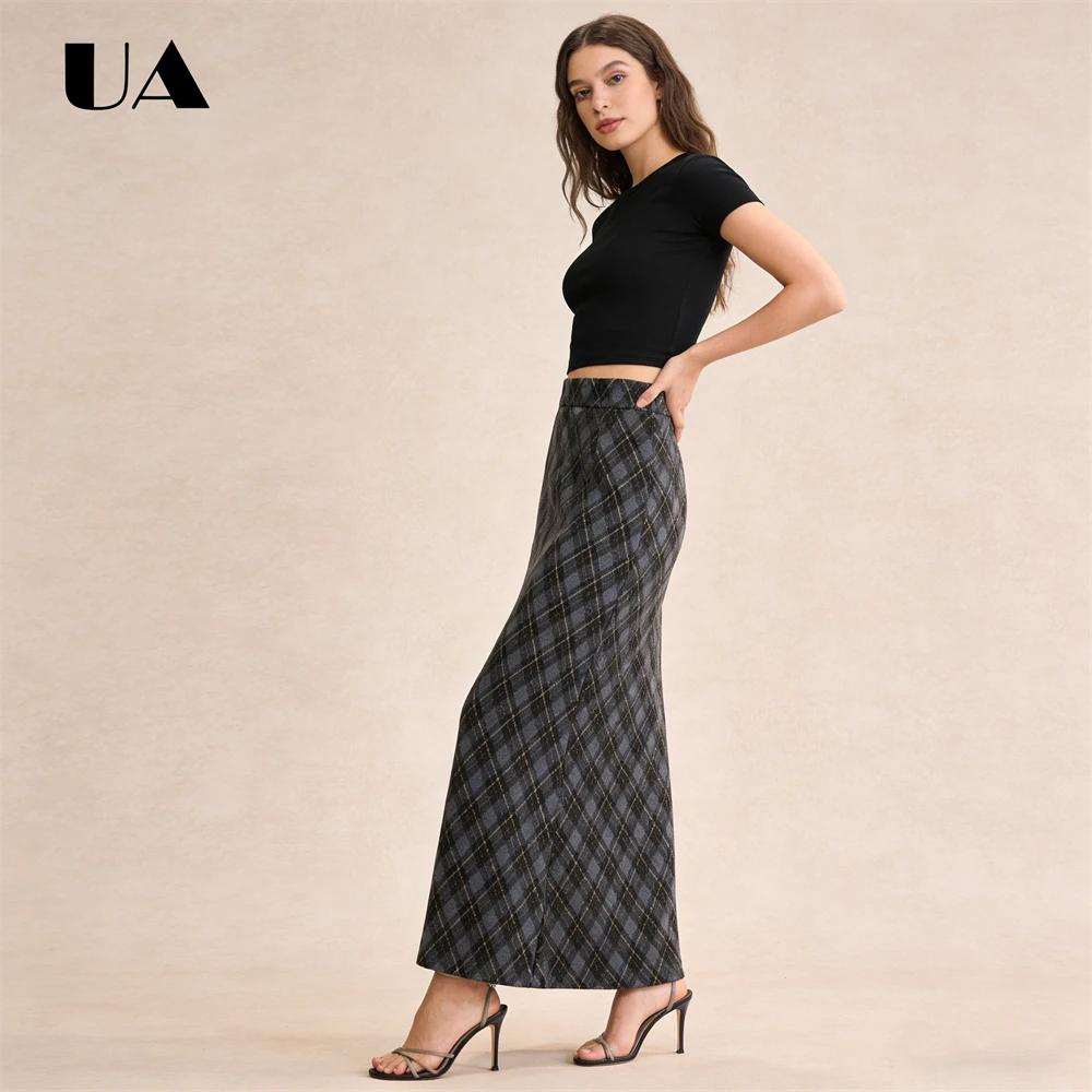 Retro Brushed Plaid Skirt for Women 2026 New Autumn High Waist Fashion Skirts, Hip Hugging Split Straight Skirts