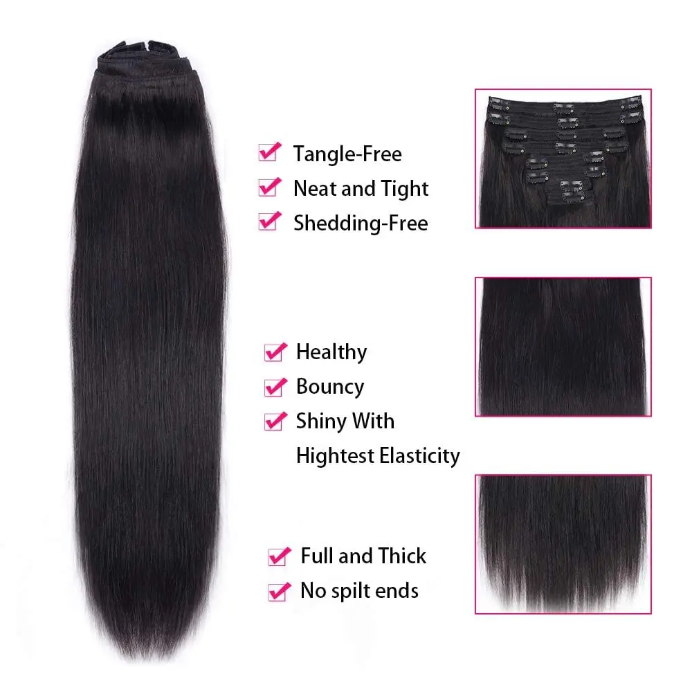 120g 7Pcs/Sets Clip In Hair Extensions Human Hair 18 to 24 Inch Natural Black 613 Blonde Brazilian Remy Straight Hair For Women