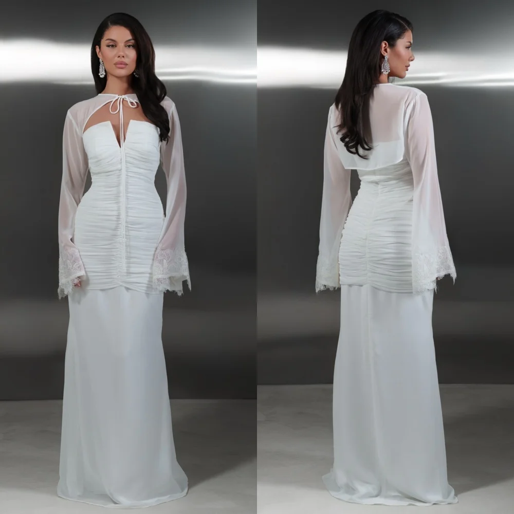 تخصيص النمط الصيني الشيفون الطية حورية البحر فساتين طويلة حمالة مفصل مناسبة حفلة موضة رائعة #1