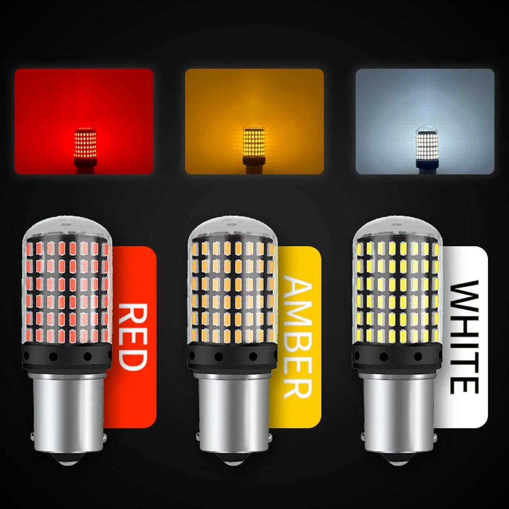 Bombillas LED para intermitente de marcha atrás, lámpara CanBus de 2 piezas, 1156 BA15S P21W BAU15S PY21W 7440 W21W P21/5W 1157 BAY15D 7443 3157, 144smd