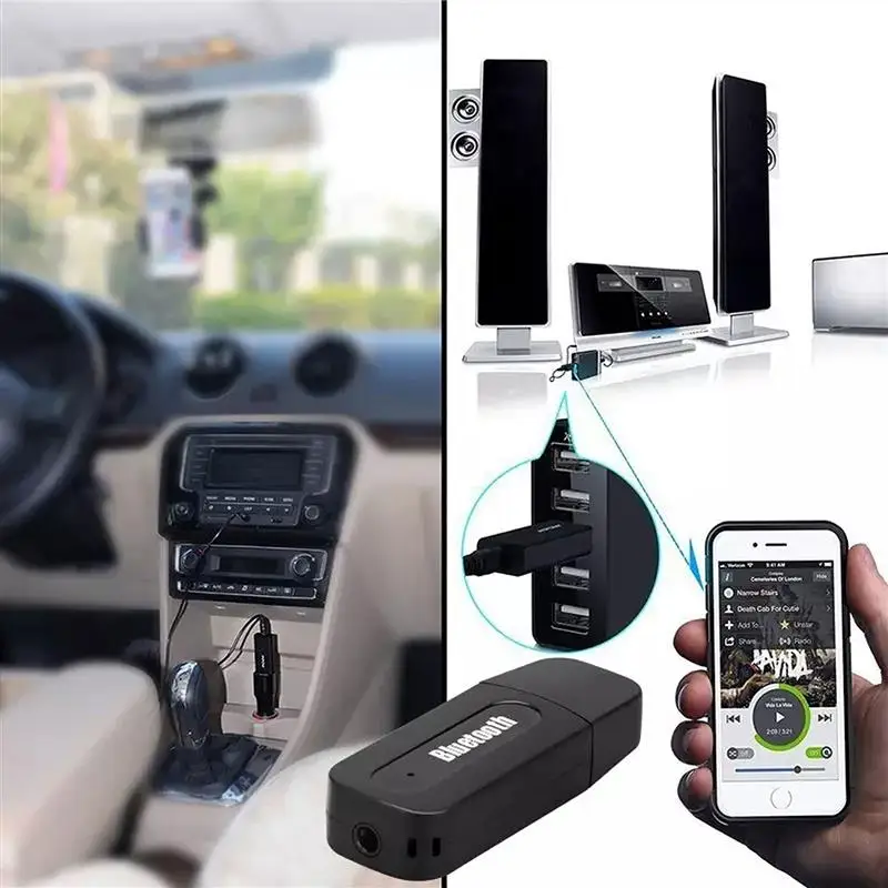 Receptor de música inalámbrico para coche, adaptador Compatible con Bluetooth 4,0, receptor de Audio estéreo USB, AUX, transmisor Bluetooth para PC