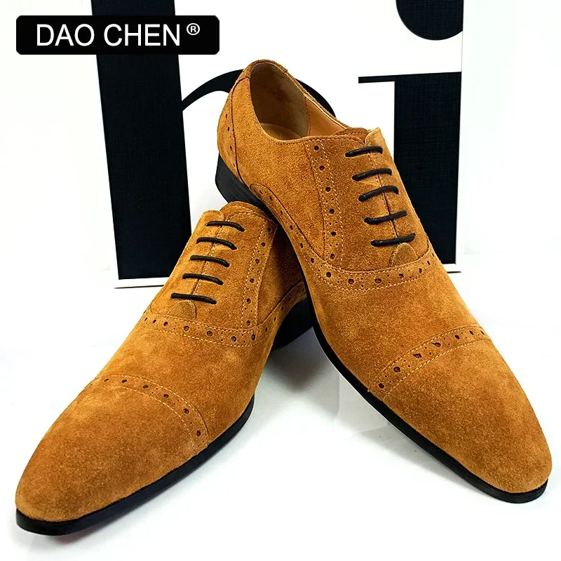 Elegant Men Oxford Shoes Lace up Mens Dress Sued Shoes Black Brown Pointed Men Casual Shoes Office Wedding Shoes For Men