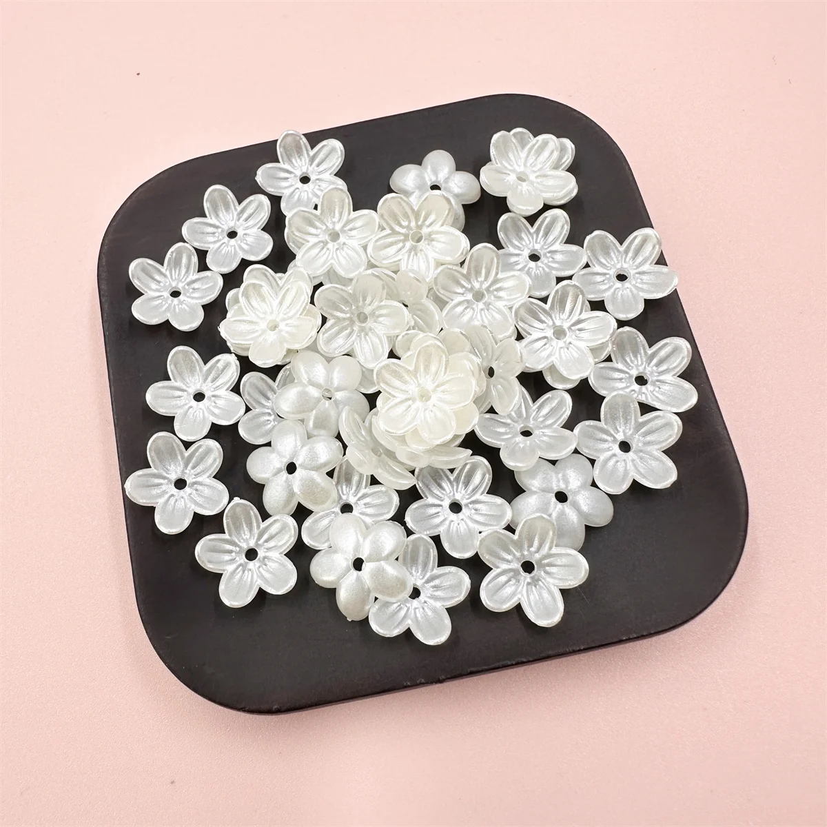 100pcs/bag 12mm Transparent  UV Plating Color Acrylic Five-petal Flower Beads Caps DIY Hairpins Handmade Material Wholesale