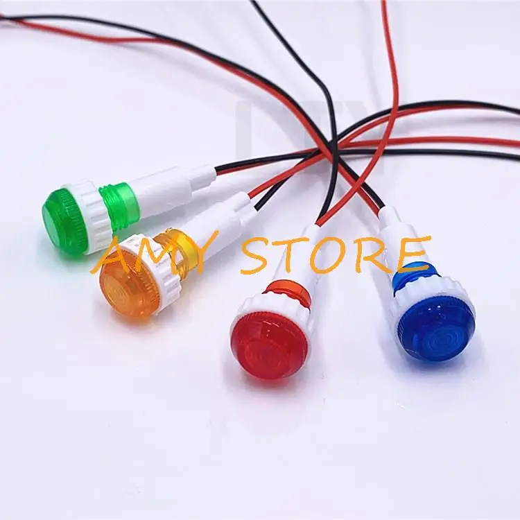 100pcs 19cm Cable XD10-6 White Red Yellow Blue Green LED or Bulb Signal Lamp Indicator Light 3V6V12V24V 36V220V 380V 10mm Thread