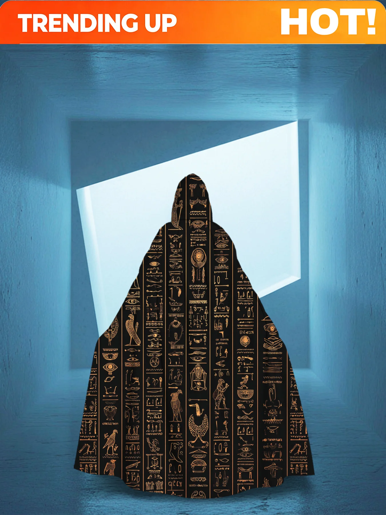 Customization 1pc Egyptian Costume Robe Hooded With Full-Body Ancient Egyptian Symbols Print - Hooded Cloak Suitable For Cosplay