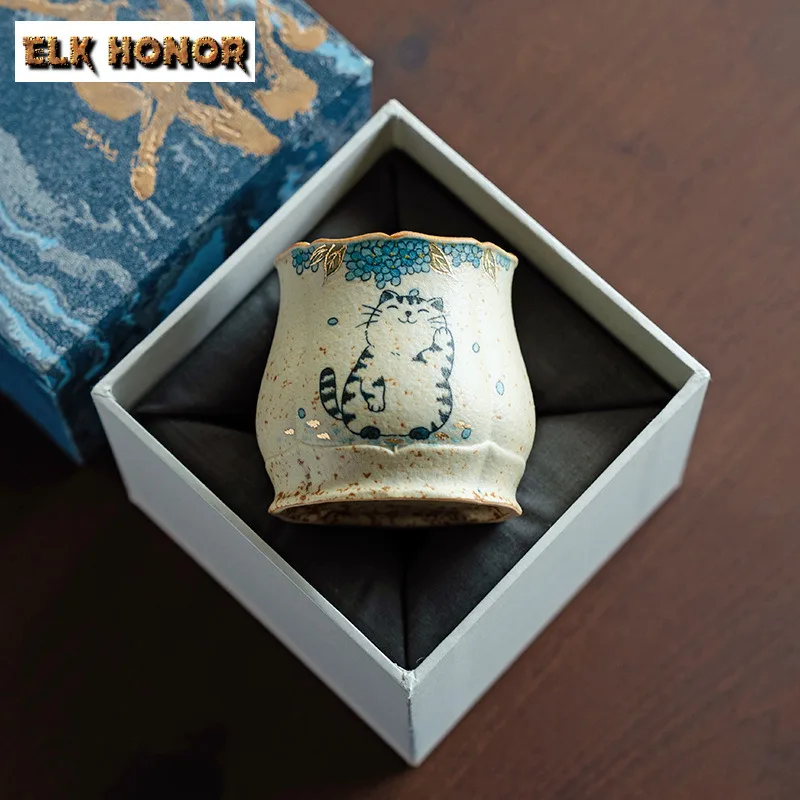 150ML Pure Hand-painted Cat Flint Red Cola Mug Beverage Bottle Master Mug Bubble Teacup Cold Hot Water Jug for Tea Ornaments