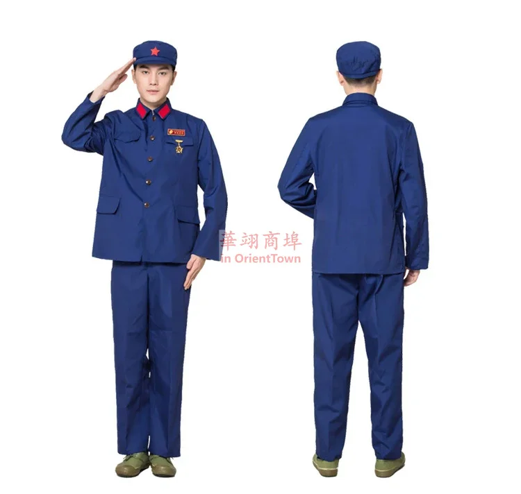 Old style 1965 blue Sea Chinese navy uniform Dacron military suits Special labour protection overalls China Vietnam War Apparel
