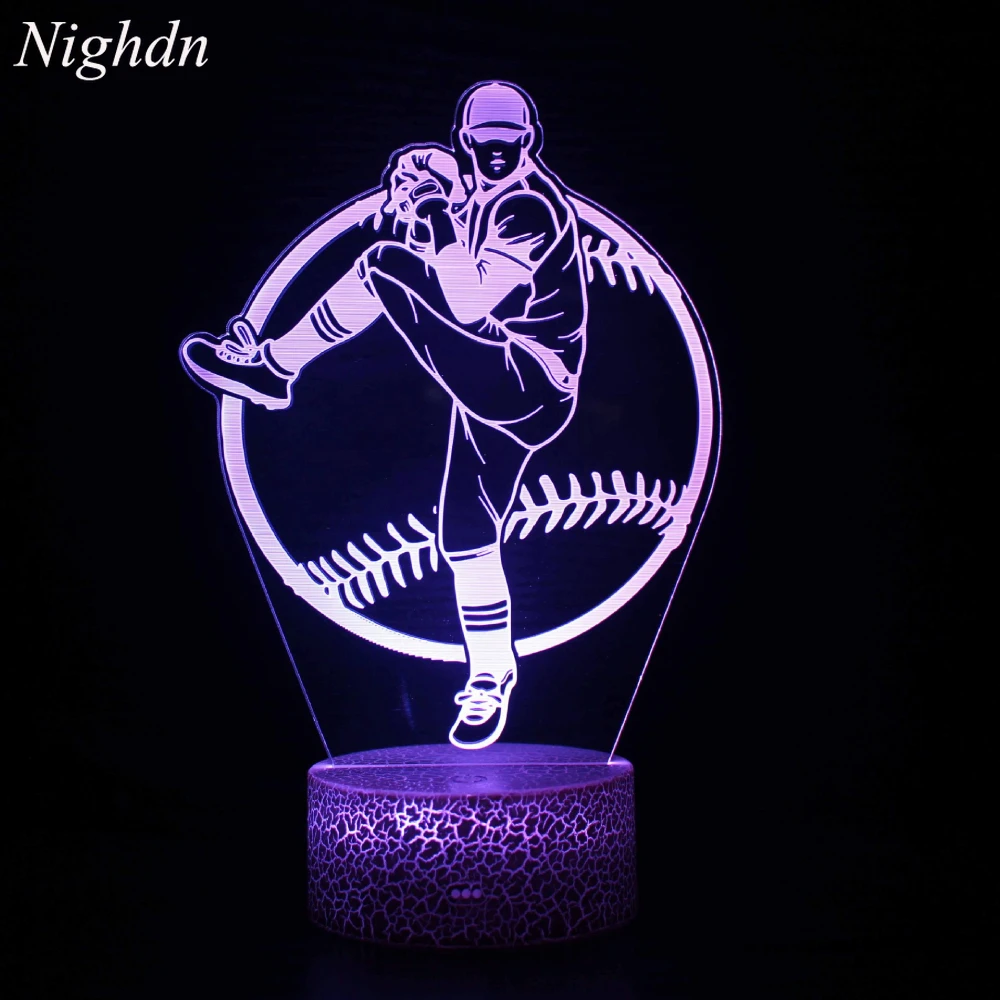 Nighdn Baseballer Figure Night Lamp LED 3D Night Light for Kids Room Acrylic Nightlight Gifts for Boys Girls Baseball Lover