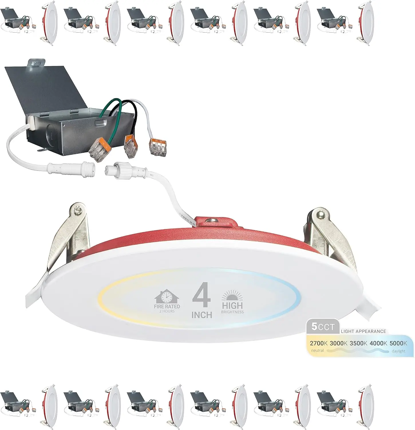 NUWATT 12 Pack, 4 Inch Ultra-Thin LED 2 Hour FIRE Rated Recessed Light, 2700K 3000K 3500K 4000K 5000K Selectable, 850 Lumens,