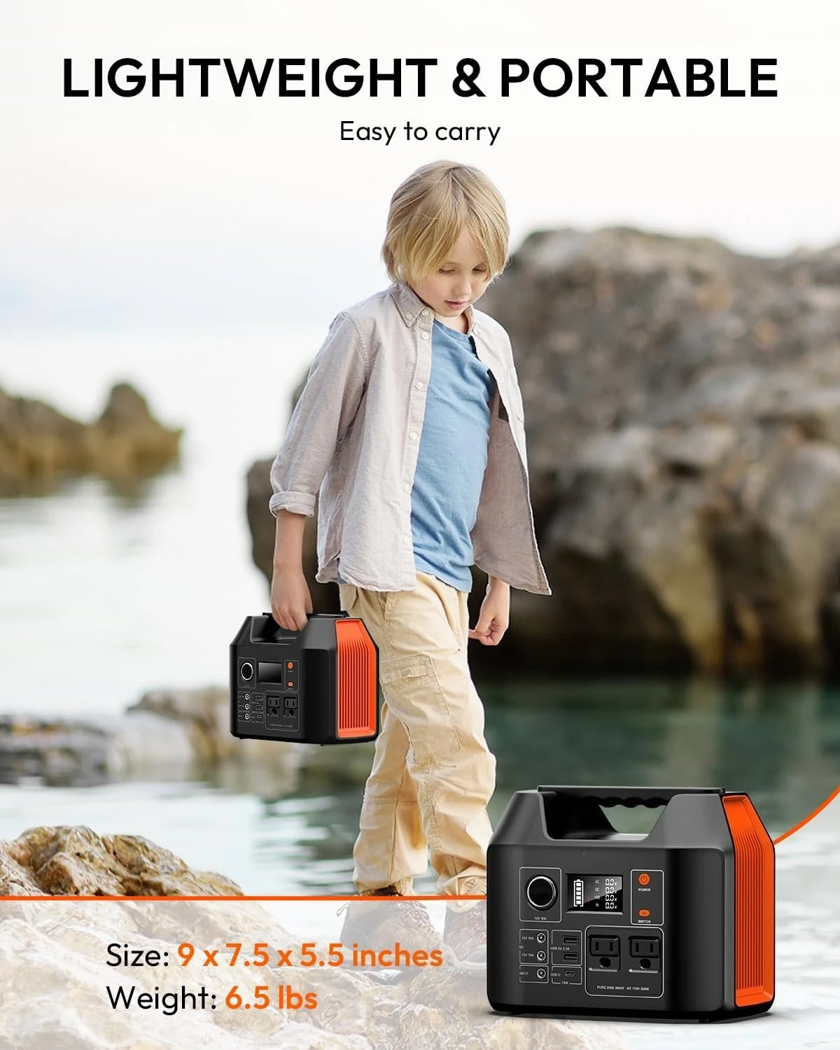 

Портативная электростанция 300 Вт с солнечной панелью 40 Вт в комплекте, чистая синусоидальная волна 110 В, аккумулятор LiFePO4 256 Вт·ч с розеткой переменного тока