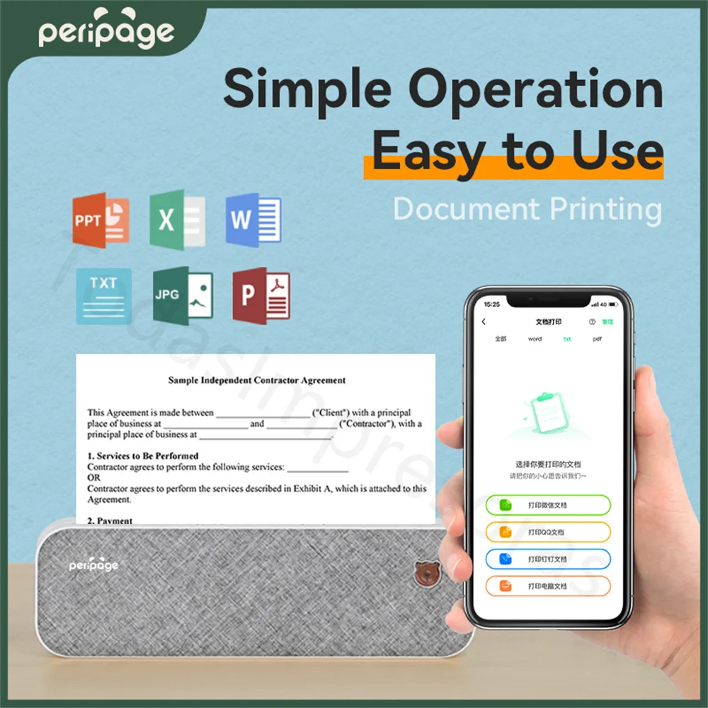 PeriPage A4 Continuous Thermal Printer Wireless Printer PDF Webpage Contract Picture Printers Thermal Paper No Need Ink or Toner