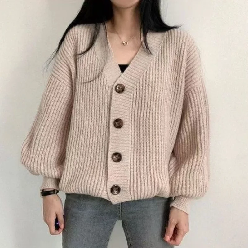 

Новый универсальный свитер в стиле ретро, верхнее пальто, однотонный свободный ленивый фонарь