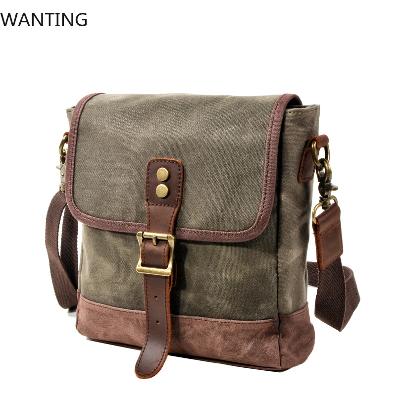 Borsa a tracolla a tracolla per borsa quotidiana in tela cerata verde oliva